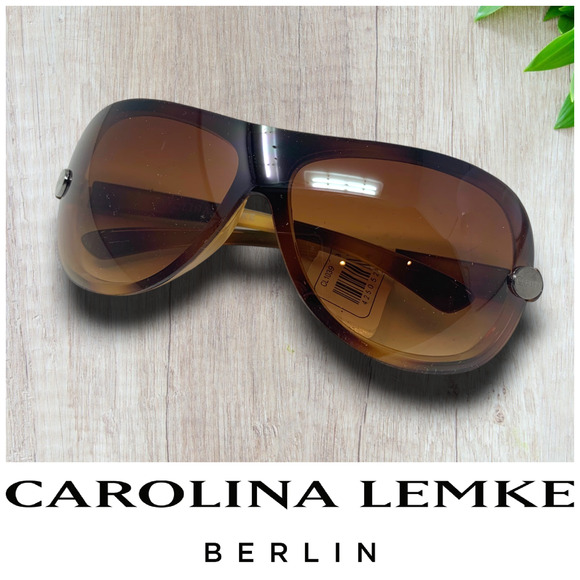 NEW Carolina Lemke Tortoiseshell Wrap Sunglasses Smoke Brown Lens CL1039 NWT - Picture 1 of 8